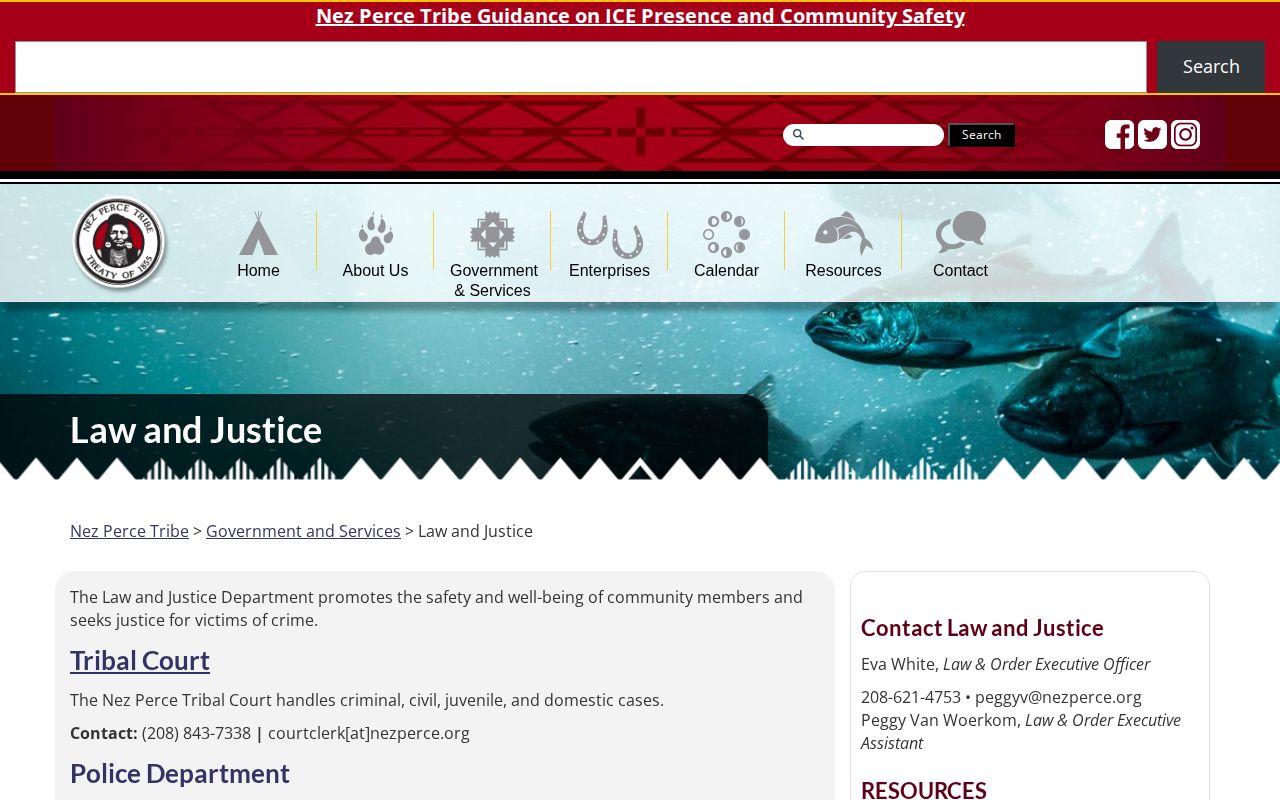 Lapwai Nez Perce Tribe law and justice record source