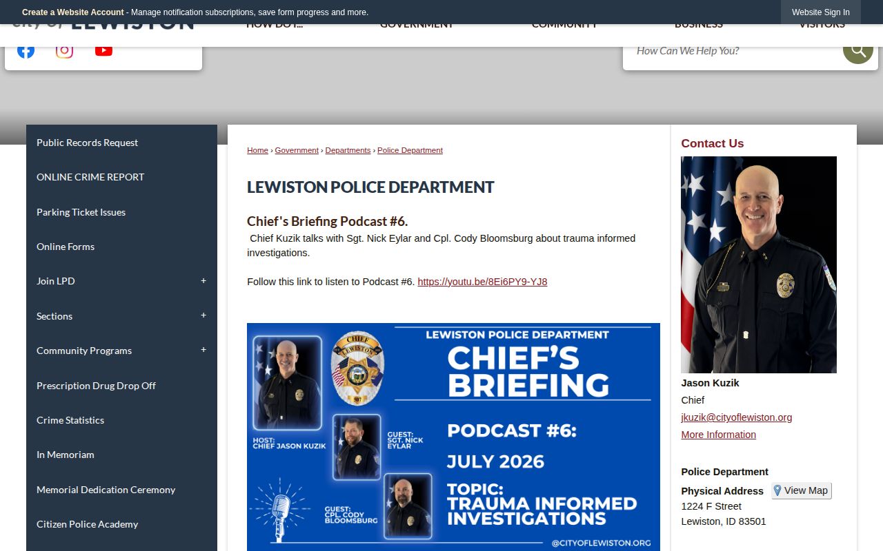 Lewiston Police Department official record source