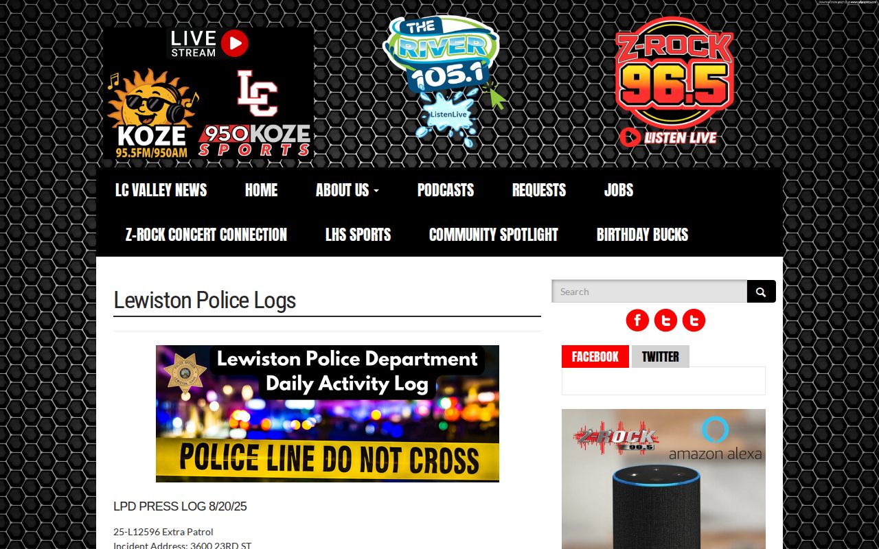 KOZE Lewiston Police press log record source